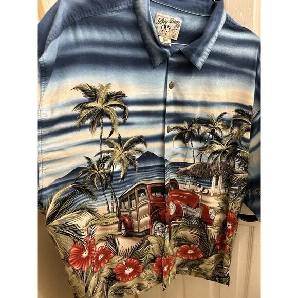 Authentic Big Dogs Hawaiian Aloha Classic Woodie Car Beach Camp Shirt Mens Sz 3x - Picture 6 of 9